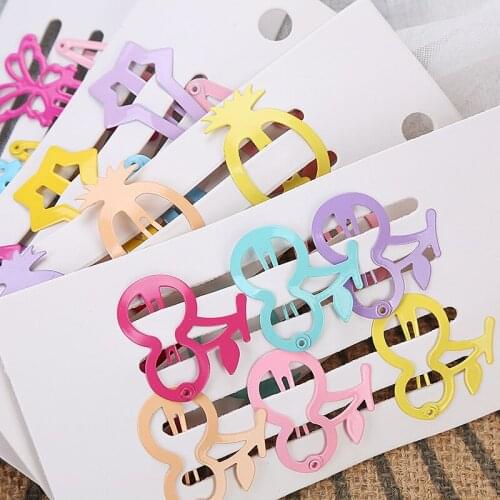 6Pcs New Colorful Printed Cute Cartoon BB Clips Hairpins Girls Hair Accessories Children Headwear Baby Hair Clips Headdress