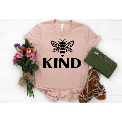 Be Kind Cute bee Shirt Custom Shirts 100% Cotton Short Sleeve Casual Shirts Woman Ladies Summer Graphic Tees Tops Clothes 2021
