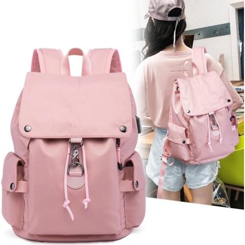 NEW USB Charge Pink Backpack Women 14 inch Laptop School Backpack Man Waterproof Bagpack School Bags For Teenage Girls