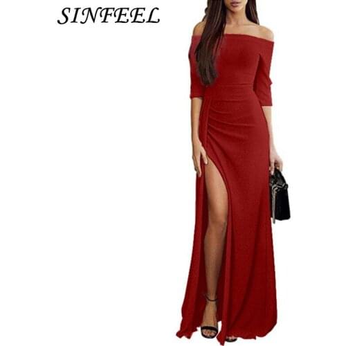 3XL Long Maxi Dress Women Sexy High Split Long Dress 2019 Solid Slash Neck Half Sleeve Autumn Spring Dresses Vestidos Plus Size