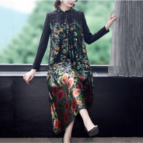 Fashionable Large Size 5xl Mulberry Silk Print Dress 2021 Spring New High-End Temperament Loose Mid-Length Dress Women s334