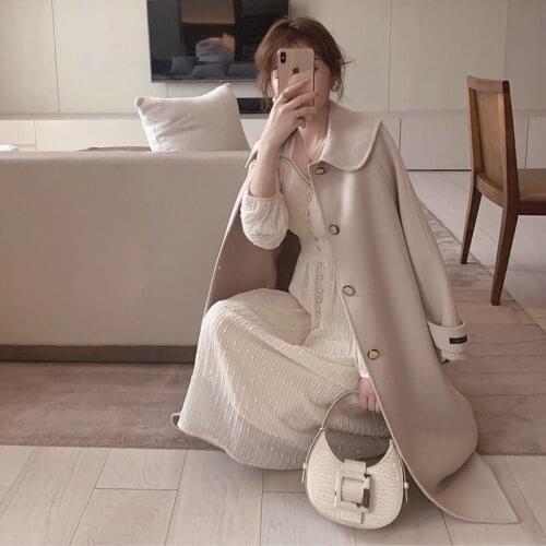 Women Elegant Square Collar Long Sleeve Beading Beige Lace Button Long Dresses Elastic Waist Slim Casual Bright Party Vestidos