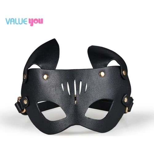 Erotic fetish head mask whip sex abuse bondage restraint PU leather cat cosplay sex toys for men women cosplay games