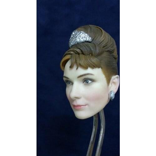 1/6 Beauty Girl Head Sculpt with Hard Hair Breakfast at Tiffanys Audrey Hepburn Model For 12" Pale Skin Action Figure Body
