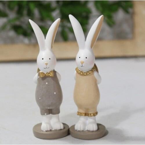 1 Pair Bunny Rabbit Figurine Ornaments Micro Landscape Statue Easter Decoration