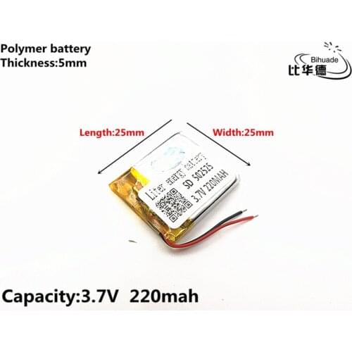 10pcs/lot 3.7V 220mAH 502525 Polymer lithium ion / Li-ion Rechargeable battery for DVR,GPS,mp3,mp4