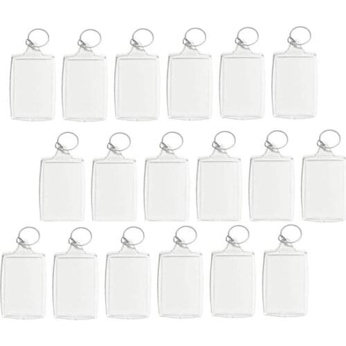 100Pcs Photo Keychain Rectangle Transparent Blank Acrylic Insert Photo Picture Frame Keyring Key Holder DIY Split Ring
