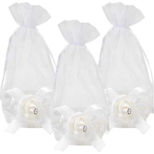 12 Pcs Wedding Guest White Organza Gift Bag for Candy Sweets Chocolate Jewellery