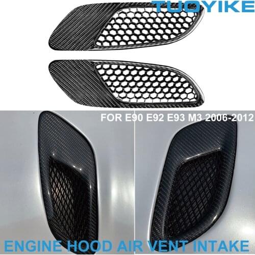 2PCS Real Carbon Fiber Front Engine Hood Air Vent Outlet Intake Scoop Trim Fender Decoration For BMW E90 E92 E93 M3 2006-2012