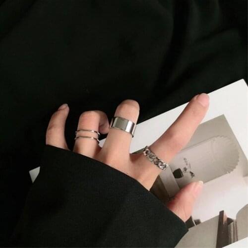 3PCS/SET Korea Vintage Metal Chain Open Rings for Women Gold Silver Color Wide Ring Set Party Jewelry Gifts