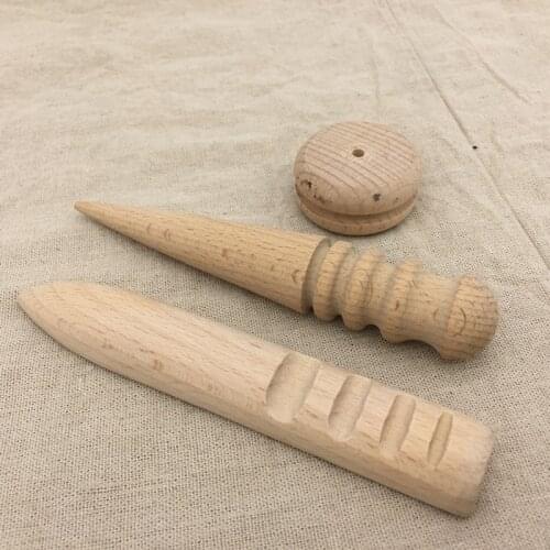 3in1 Multi-Size Wood Slicker Leather Leathercraft Solid Wood Round Burnishing Edge for Polished Edge Leather Craft Working Tool