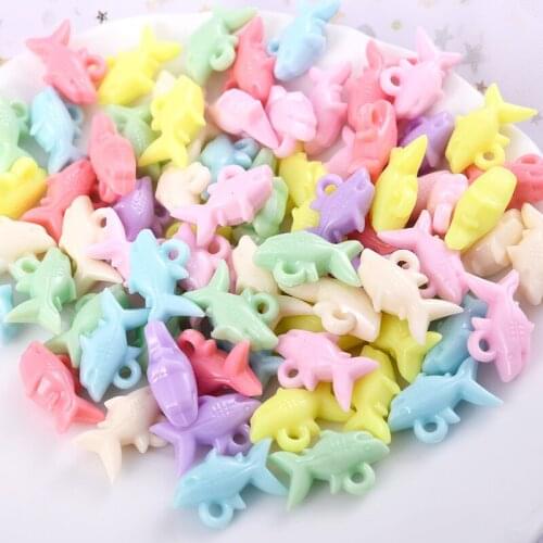 30Pcs Hot Sell Mixed Color Acrylic Small Pendant Cartoon Cute Shark Shape Pendants For Jewelry Making Diy Handmade Accessories