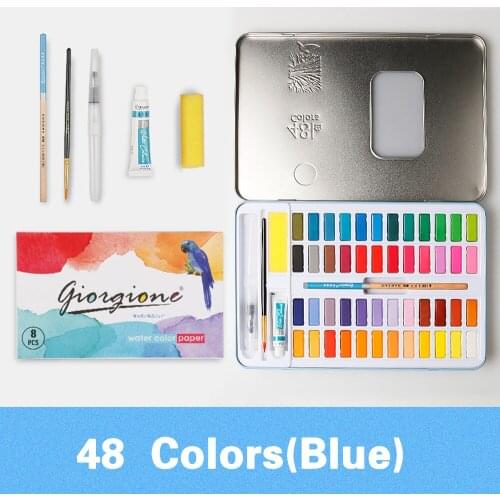 36 Colors Drawing Painting Solid Water-color Paints Set Pigment with Water Brush Paintbrush Pencil Sponge Paper for Art supplies
