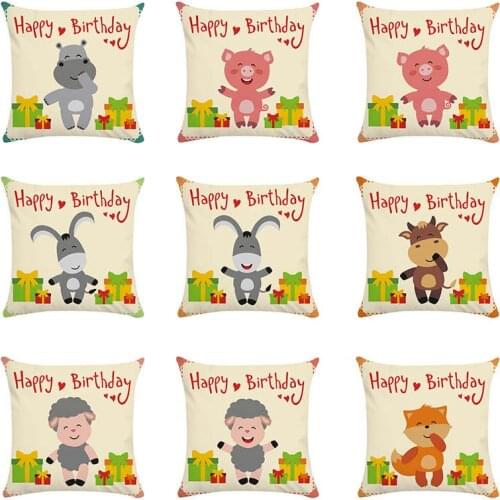 45*45cm Cute Animal Pig Fox donkey Cushion Cover Sofa Home Decor Happy Birthday Throw Pillow Cover Decorative Pillowcase TP107