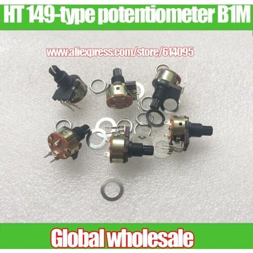 6pcs HT 149-type rotary potentiometer B1M with switch / black handle 15MM / flower axis 2 feet