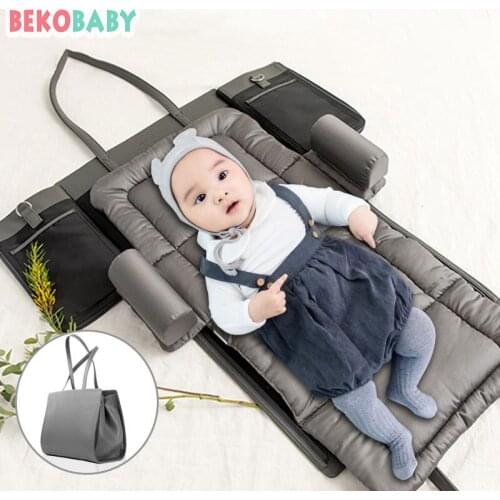 BEKOBABY Fashion Large Capacity Mummy Bag Waterproof Baby Diaper Bag Portable Folding Bed Multi-function Mother and Baby Bag