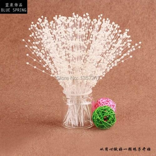 Free Shipping Pearl Flower 51pcs(3pcs/bundle 17 bundles) 3mm Spurting White Sticks DIY Wedding Decoration Bouquet Accessory