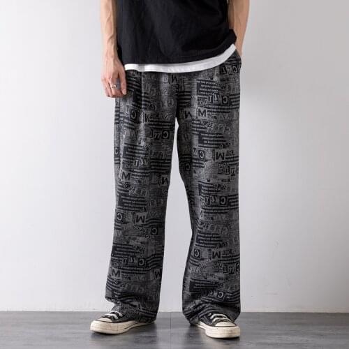 Retro full print casual pants mens summer thin Street loose straight tube wide leg pants student tide sports pants