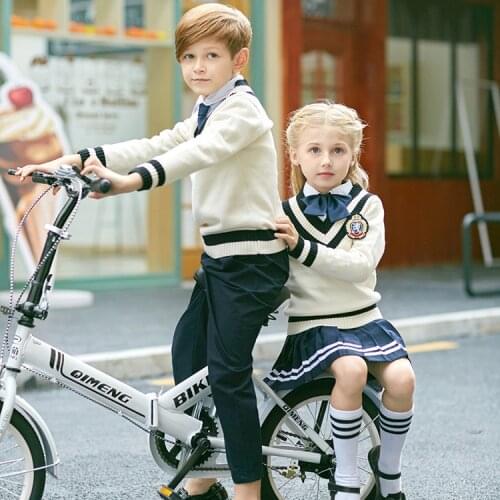 Childrens Long Sleeve School Wear Kids School Uniform Primary School English Style Clothes Knitted Kindergarten Uniform D-0622