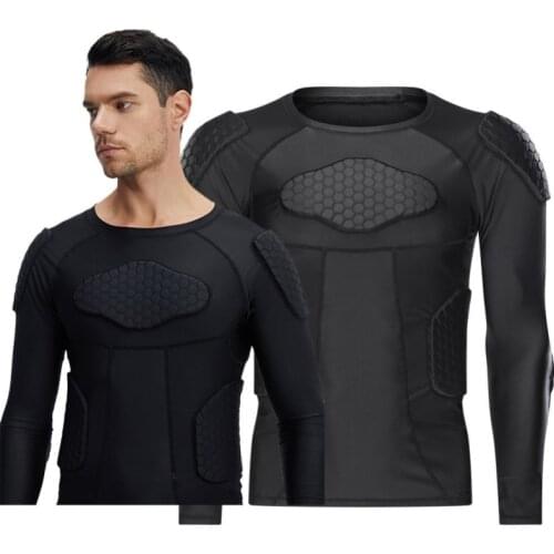 Men Rugby Sports T-shirt Goalkeeper Crash Long Sleeve Training Tops Honeycomb Shirt Basketball Football Collision Wear