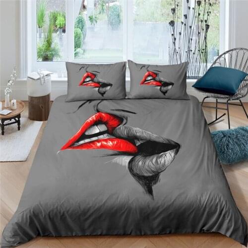 Home Textiles Luxury 3D Kiss Lips Print Duvet Cover Set 2/3 Pcs Pillowcase Kids Bedding Set AU/EU/UK/US Queen and King Size