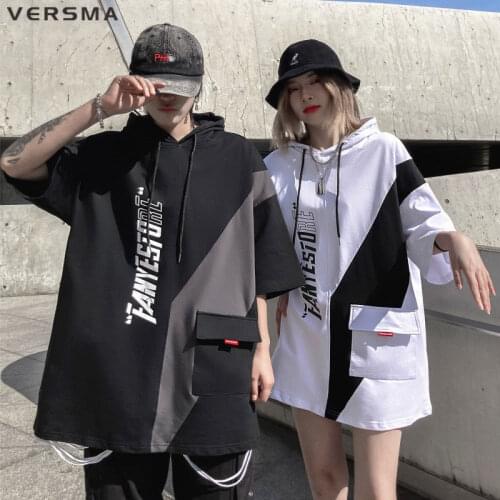 VERSMA Japanese Harajuku Trendy Short Sleeve Hooded T-shirts Men Summer Hip Hop Vintage Oversized Tshirts Men Women Dropshipping