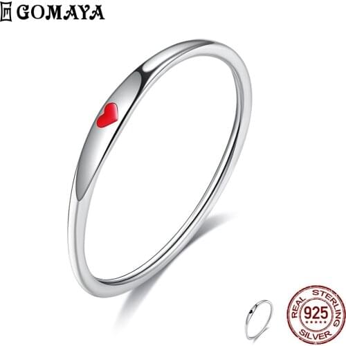 GOMAYA 925 Sterling Silver Round Finger Ring Romantic Simple Epoxy Heart Rings For Women Engagement Fine Jewelry New Arrival