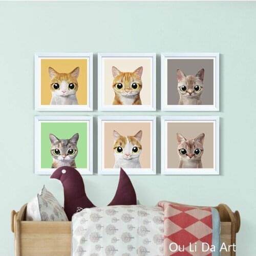 No frame cartoon candy color cute cat canvas printings oil painting printed on canvas kid room wall art decoration pictures