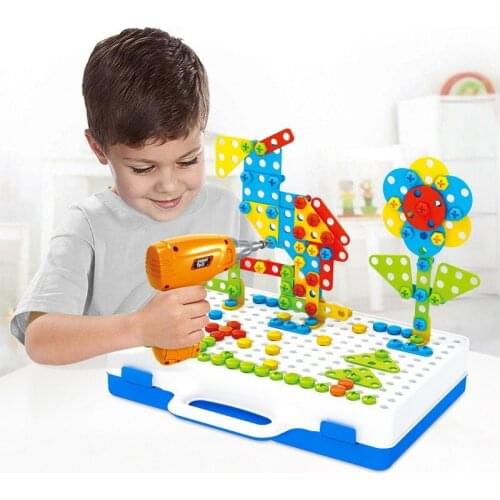 Drilling Screw Creative Mosaic Puzzle Toys For Kids Building Bricks City Technical Electric Drill Set Boys Educational Toys