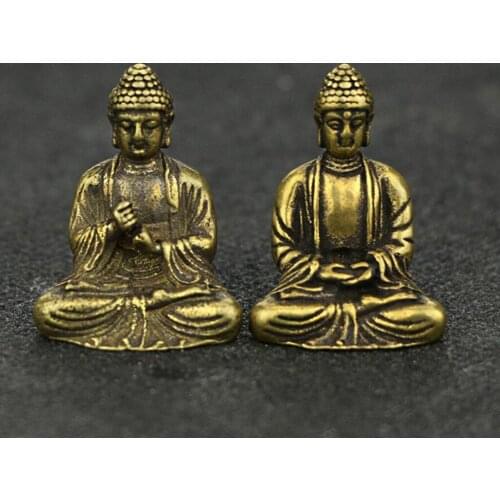 Brass Mini Antique Sakyamuni Buddha Statue Ornaments Meditation Seated Pose Small Buddha Statue Figurine