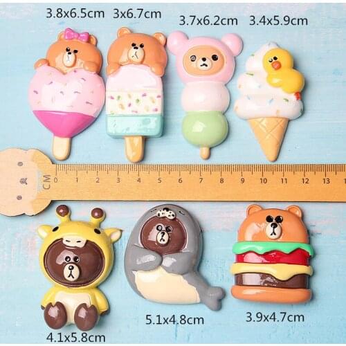 Kawaii Resin Charms Flatback Cute Clay Cabochon Button Patch Stickers 3pcs Big Size Colorful Animal Food Ice Cream Cameo for DIY