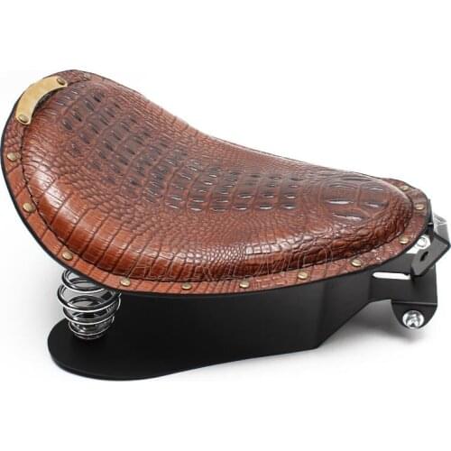 Motorcycle Retro Crocodile Rivet Solo Seat Spring Bobber With Base Plate For Harley Davidson Iron 883 Yamaha XVS650 Honda