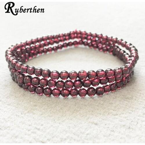 Ruberthen New Design 4 mm A Grand Garnet Stacking Bracelet 3 Wrap Mini Gem Stone Energy Bracelet Set