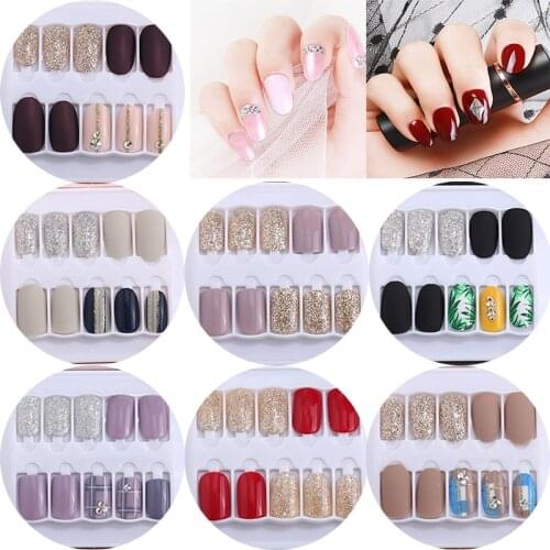 Fake Nails Tips Set Press On Nails With Design Full Nail Tips for Artificial Decorate Short Long False Nails Tips Sticker Kit
