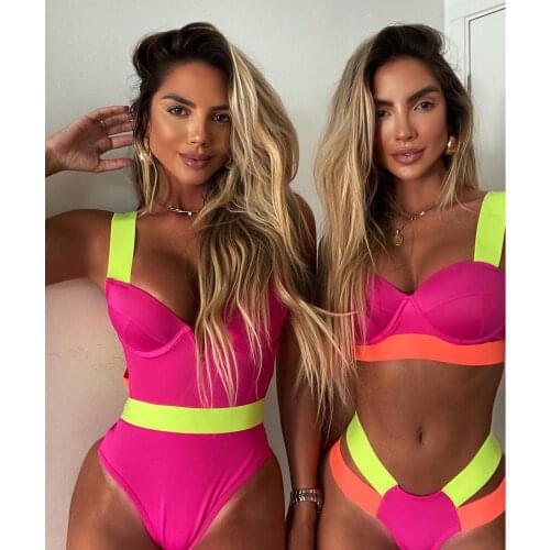 2021 New Sexy Bikini Black Push Up Swimsuit Women Swimwear Splicing Bathing Suit Beach Swimming Suit