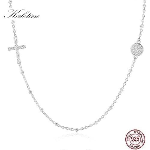 KALETINE Luxury Brand 925 Sterling Silver Cross Necklace For Women Micro Zircon Christian Jewelry Charm Evil Eye Necklaces 2019