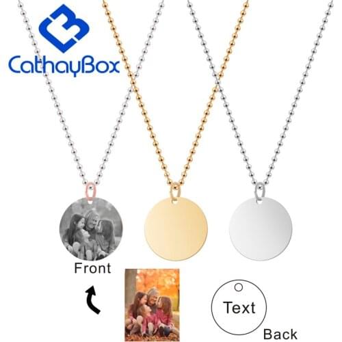 Personalized Engrave Photo Text Stainless Steel Blank Round Disc ID Dog Tag Charm Pendant Necklace Chain 60cm Long