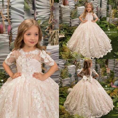 Long Sleeve Flower Girl Dresses For Wedding Floral Lace Appliqued 2021 New Toddler Girls Pageant Dress Kids Formal Wear Prom