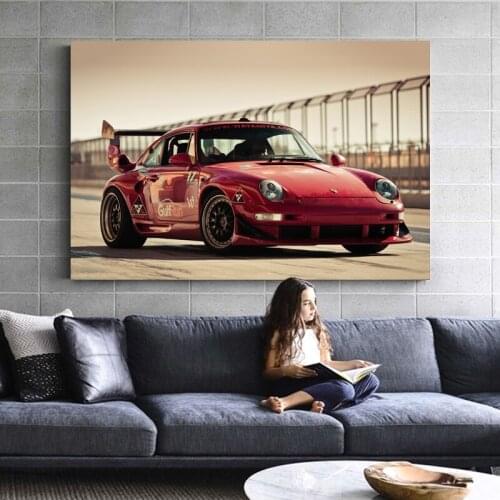 Classic Car Porsches 911 Red Car Sportscar Vehicle Wallpaper Posters and Prints Wall Art Canvas Paintings For Living Room Decor