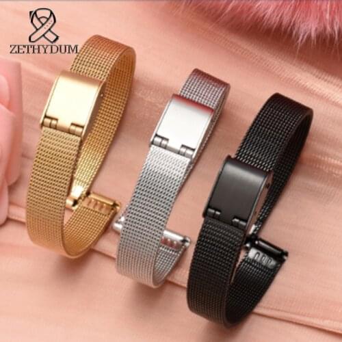 Ultra thin stainless steel Milan steel belt metal womens watch chain 8 10 12 14mm Universal Milanes loop strap watchbands Smart