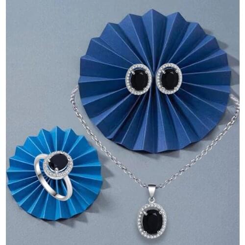 ROLILASON mature black zircon earrings / necklace / ring / jewelry set best business gift JS784