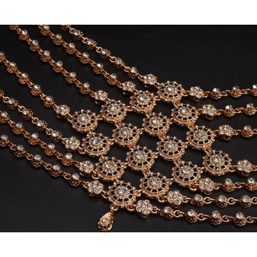 Luxury Ethnic Gold Hair Chains Full Crystals Women Forehead Hair Clips Algeria Wedding Hair Accessories Rhinestone Headband