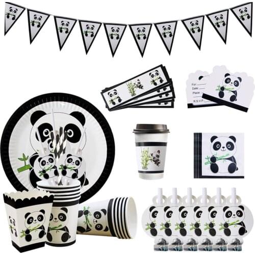 Cartoon Panda Theme Birthday Party Decor Kids Disposable Tableware Plate Napkins Cup Candy Bags Boxes Baby Shower Party Supplies