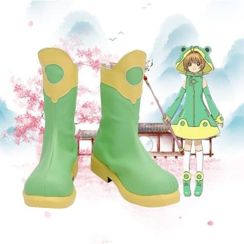 Anime Card Captor Sakura Frog Sakura Cosplay Boots Green Leather Shoes for Halloween Custom Made Any Size Can be Made Free Ship