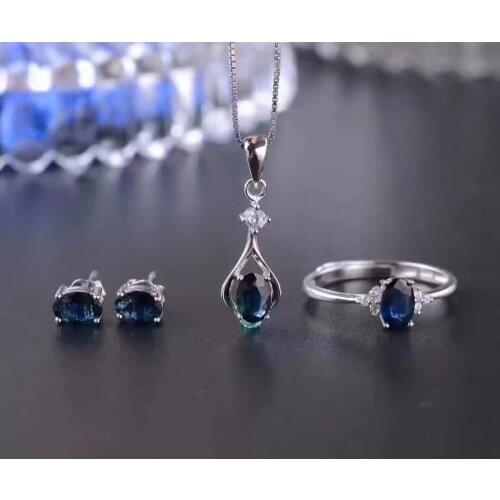 The latest style, natural sapphire suit, 925 silver, simple dark blue, good quality gemstones, Chinese mining area