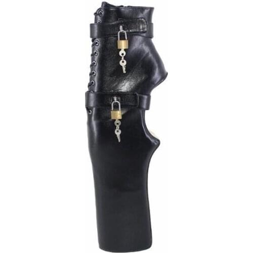 Black Matte/Patent Leather Huge High Heel 38 cm Wedges Heels Platform Fetish Lockable Padlocks Boots Night Club Sexy Ankle Boots