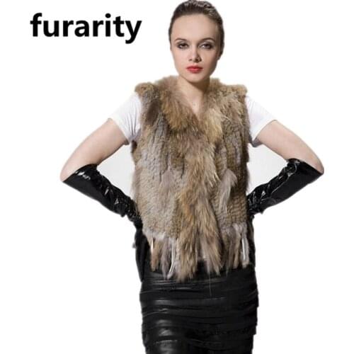 SF0047 27 colors Hot Sale Model Style Cheap Promotion Fur Vests with Tassels/ knitted Real Rabbit Fur Vest