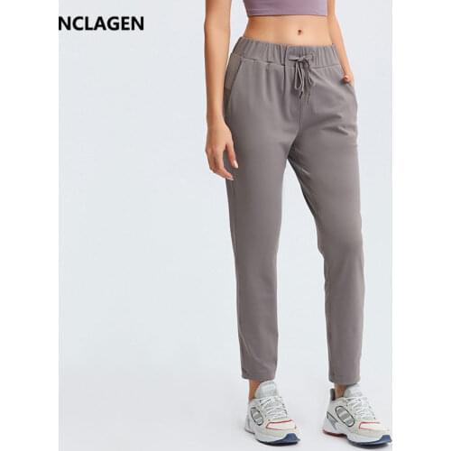 NCLAGEN Sport Trousers Women Leisure GYM Fitness Pants with Two Side Pocket Cropped Trousers High Quality Breathable Elastic