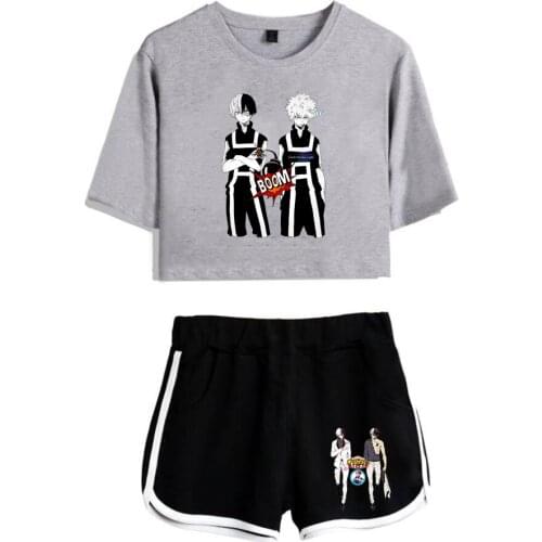 Trend Anime My hero academia Women Two-piece Casual Sexy Sports Shorts + Short-sleeved T-shirt Y2K Summer Suit Todorki Clothes