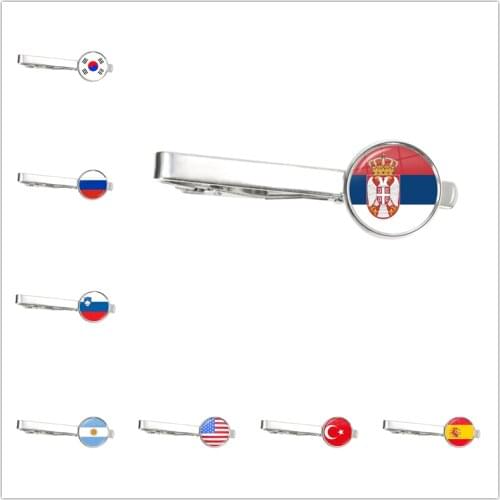 National Flag Tie Clip Korea,Serbia,Russia,Slovenia,Argentina,United States,Turkey,Spain,Dominica Ornaments for Male Gentleman